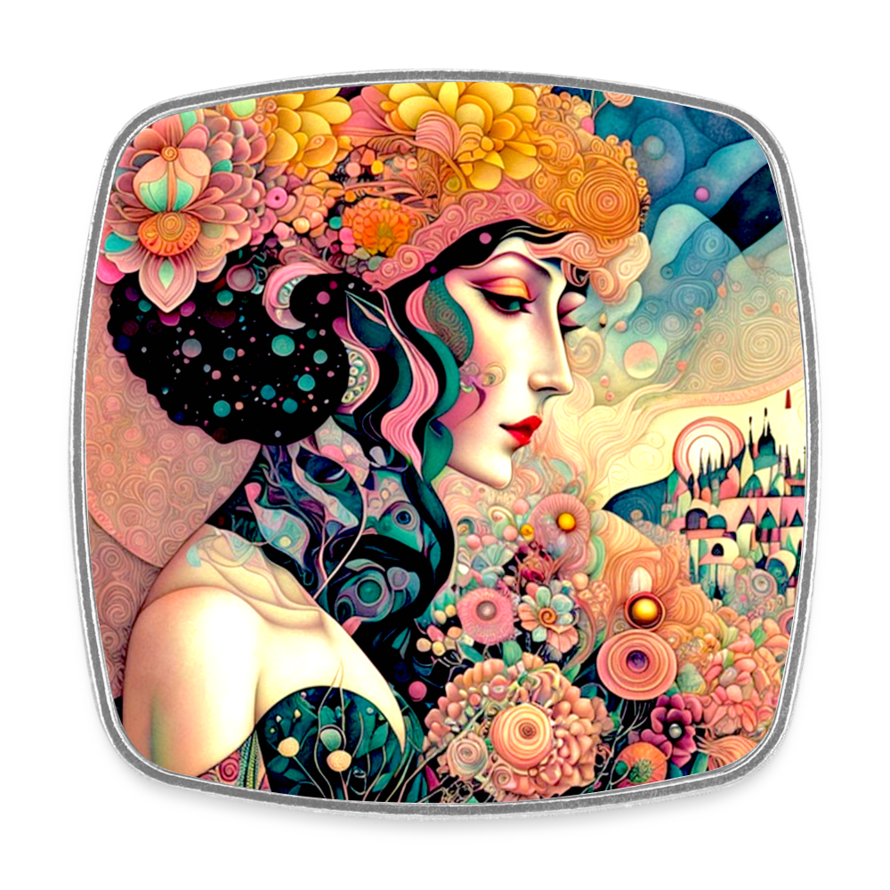 "Art Nouveau Dreamscape" Square fridge magnet - white