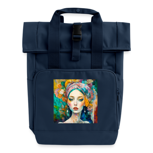 "Ethereal Boho Elegance" Roll Top Backpack with Two Handles - navy