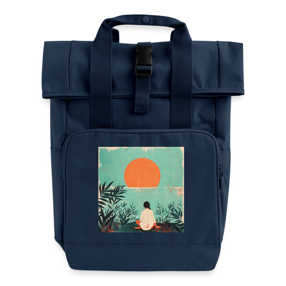 "Sunset Serenity" BOHO style Roll Top Backpack with Two Handles - navy