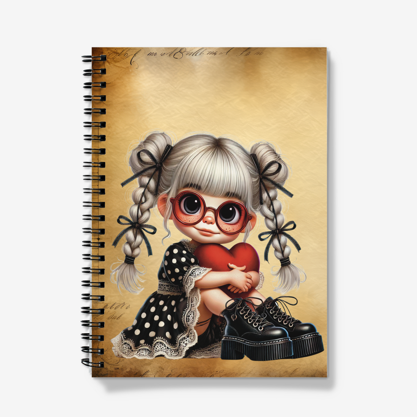 notebook with a girl holding heart for valentines